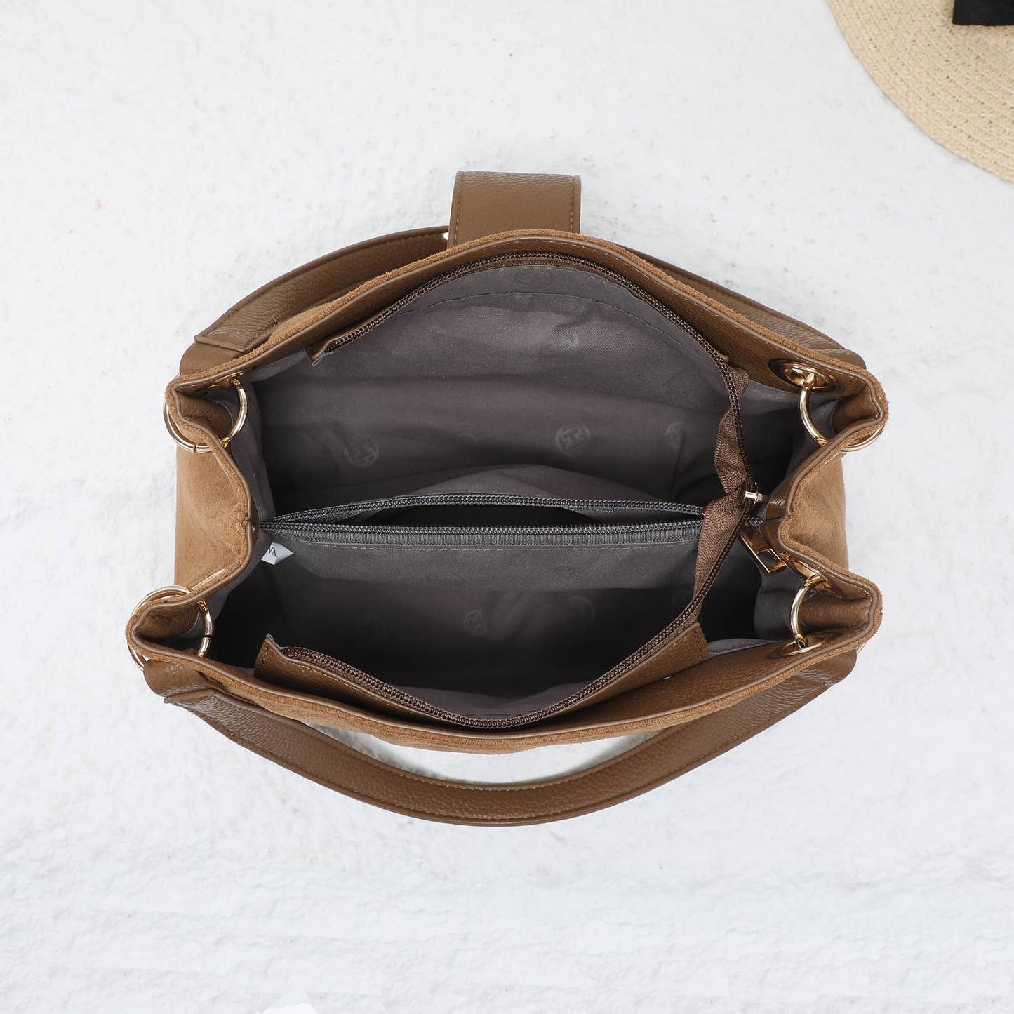 Camel Vegan Suede Shoulder Bag