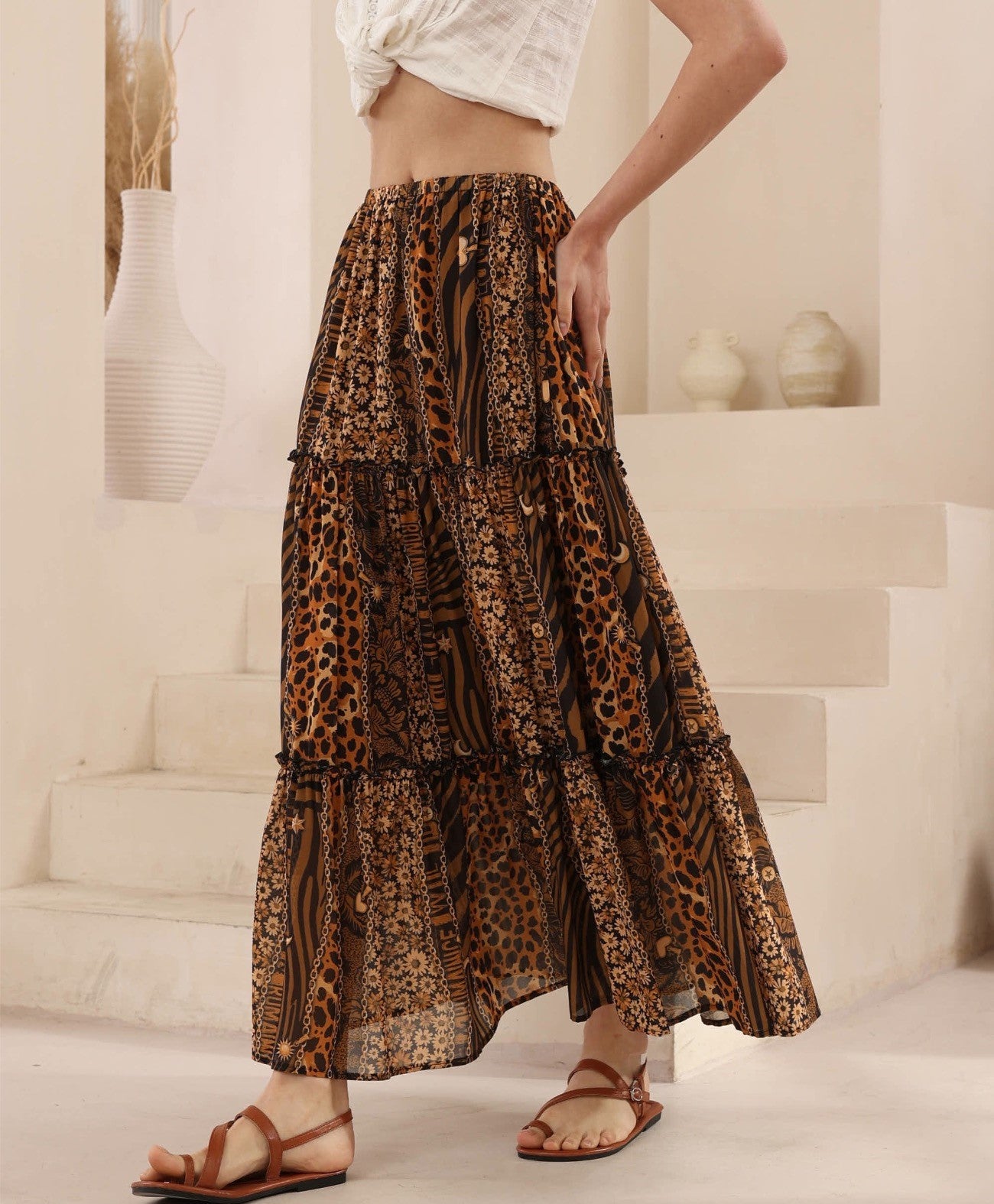 Leopard Print Mazi Chiffon Skirt