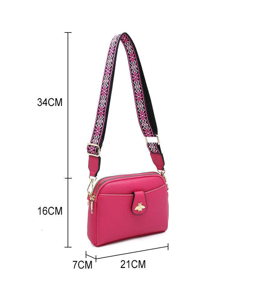 Green Cross Body Handbag with double zip top sections