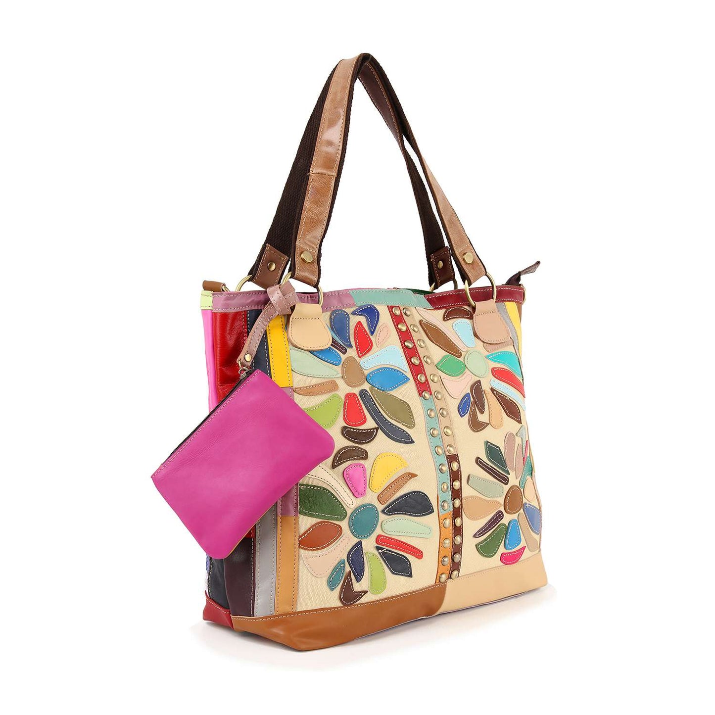 Genuine Leather Colorful Oversized Tote