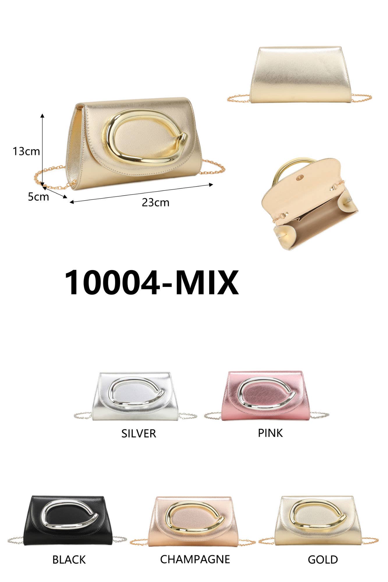 Trapezoid Shape Clutch Bag With Metal Hardware: Champagne