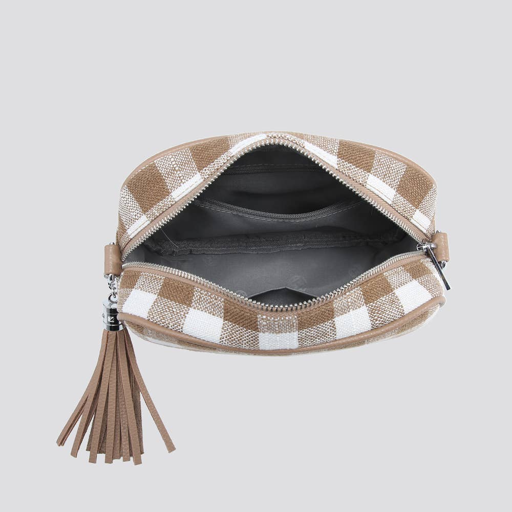 Camel Tartan Crossbody Camera Bag