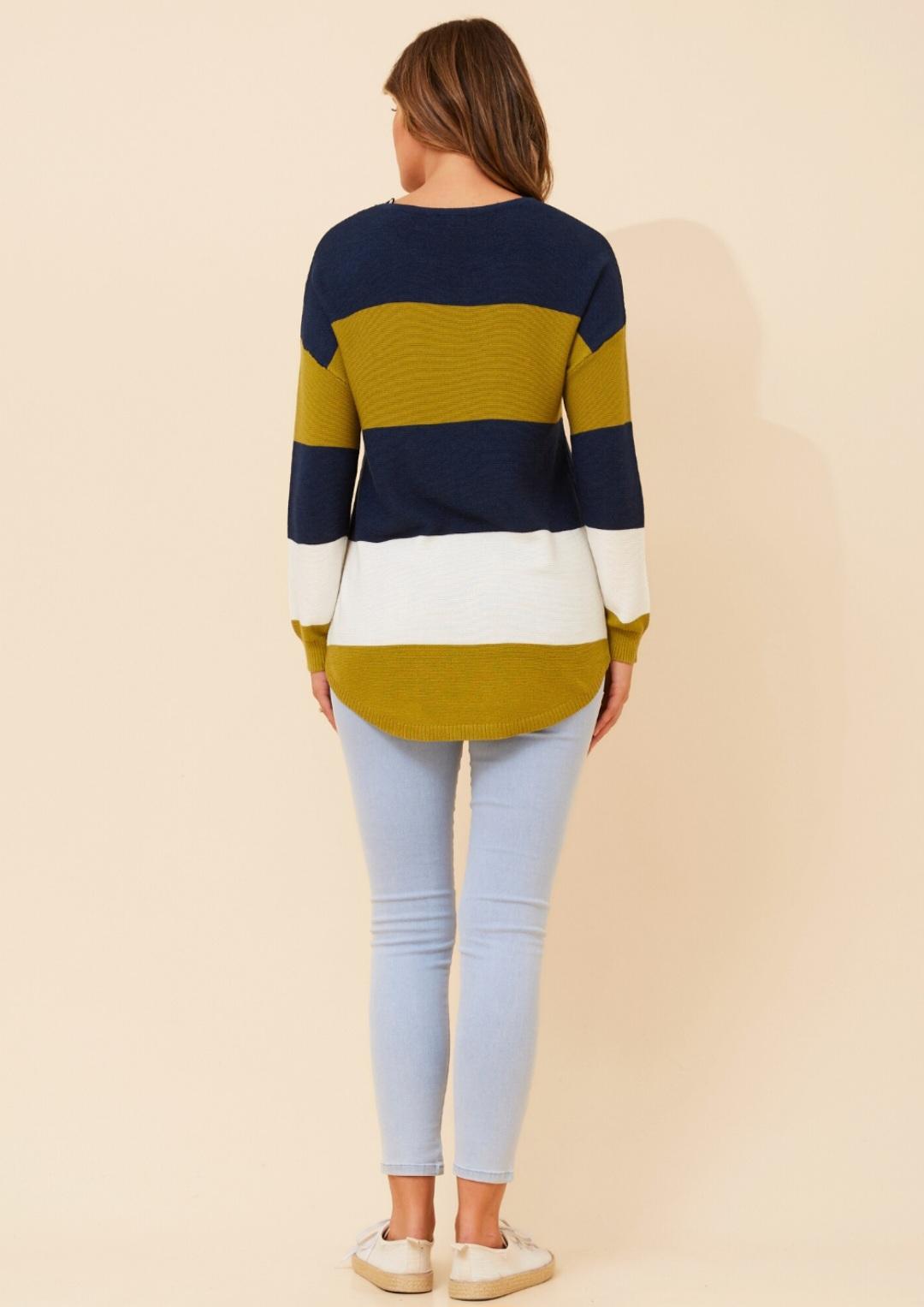 Navy & Olive Colour Block Knit Jumper