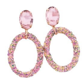 Oval Pink Drop Earrings
