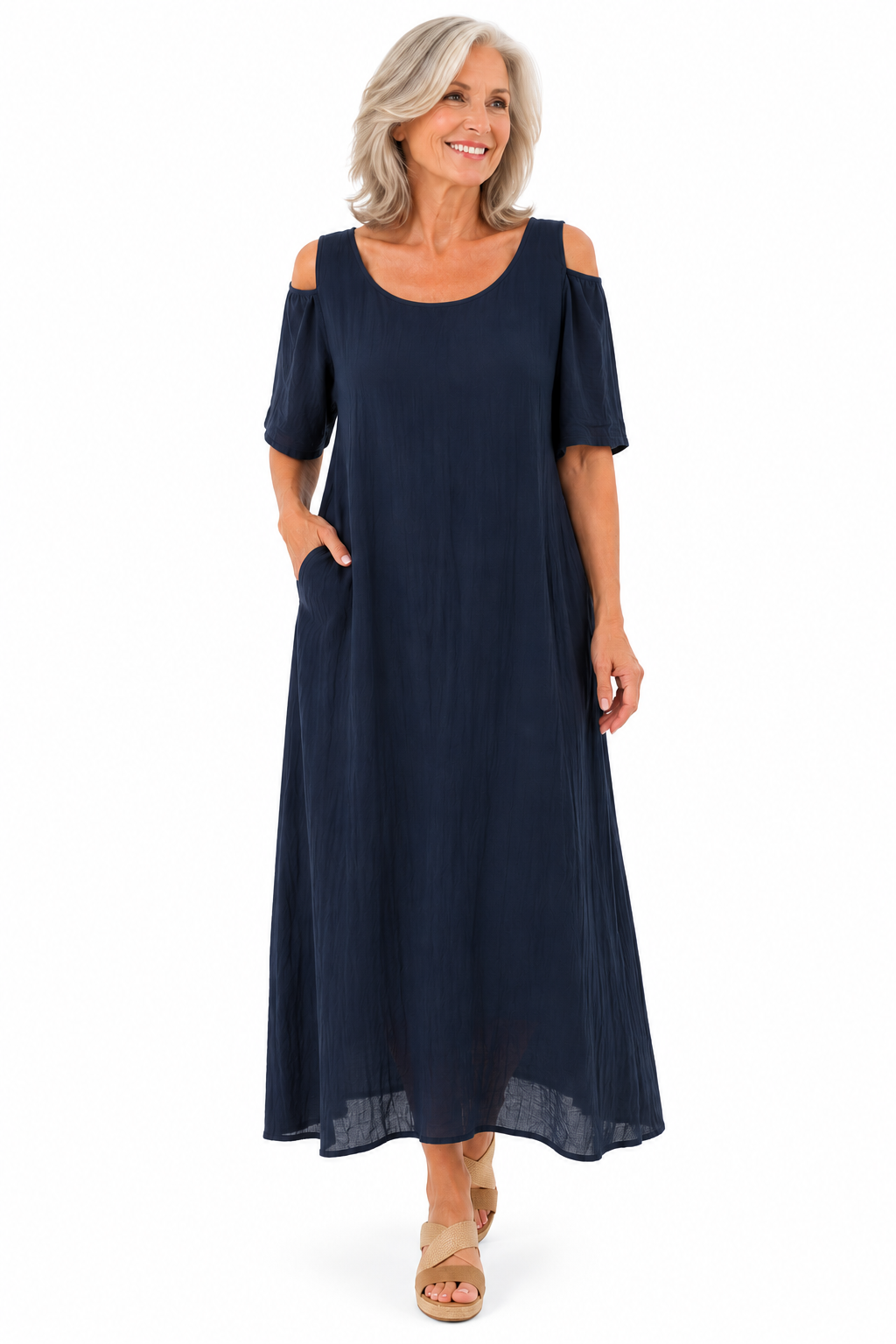La Strada Italian Linen A-Line Maxi Dress – Navy