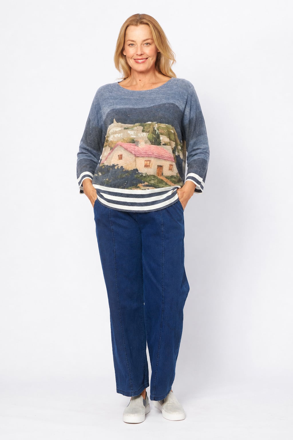 Blue Print Lightweight Knit Top