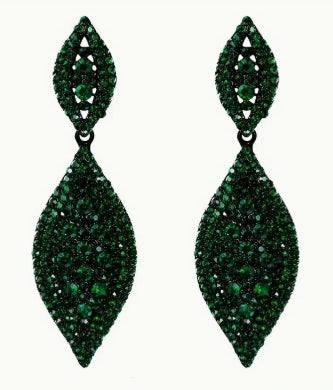 Rhinestone Earrings with Double Leaf Pendant