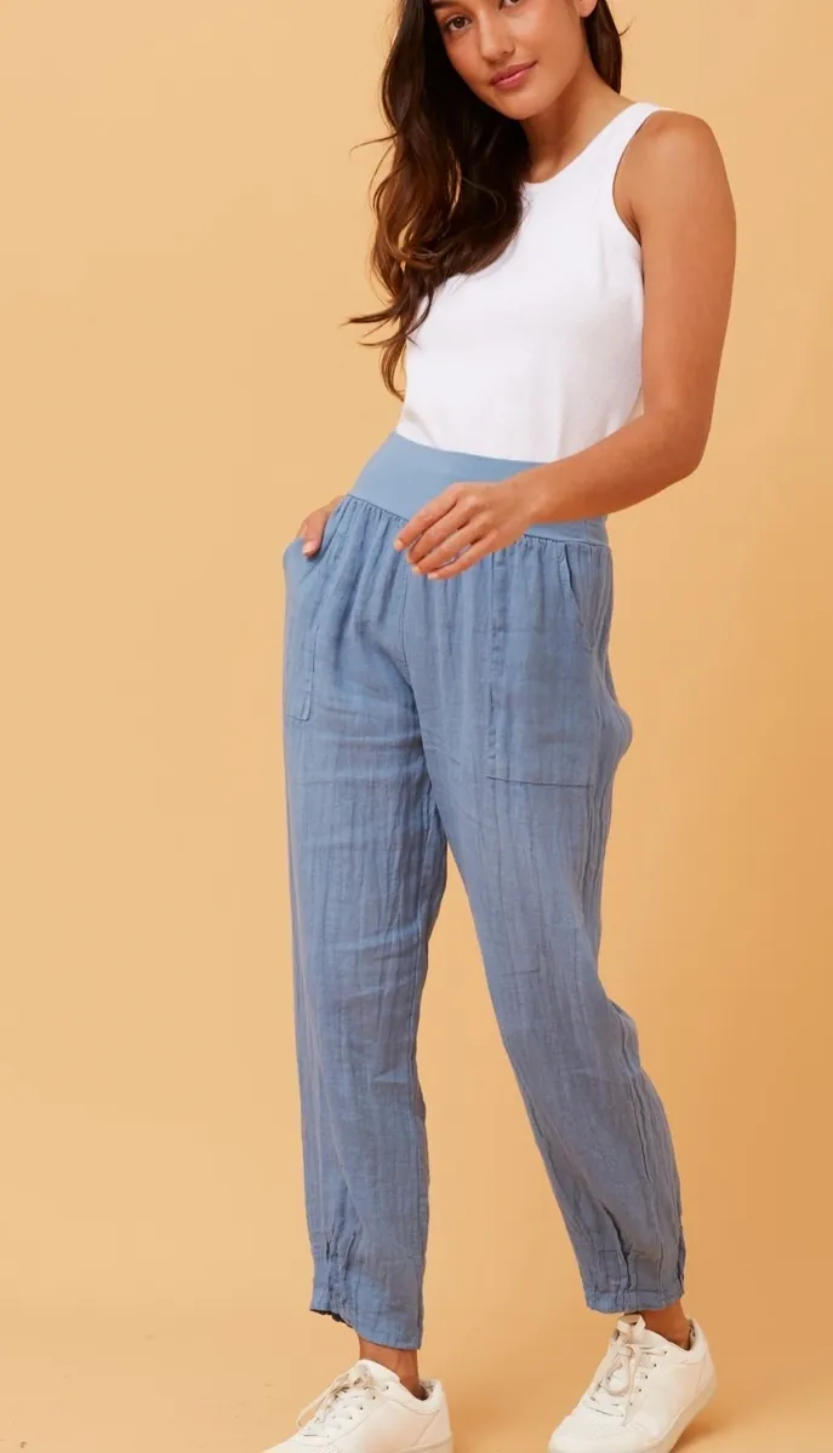 Denim Blue Linen Pants