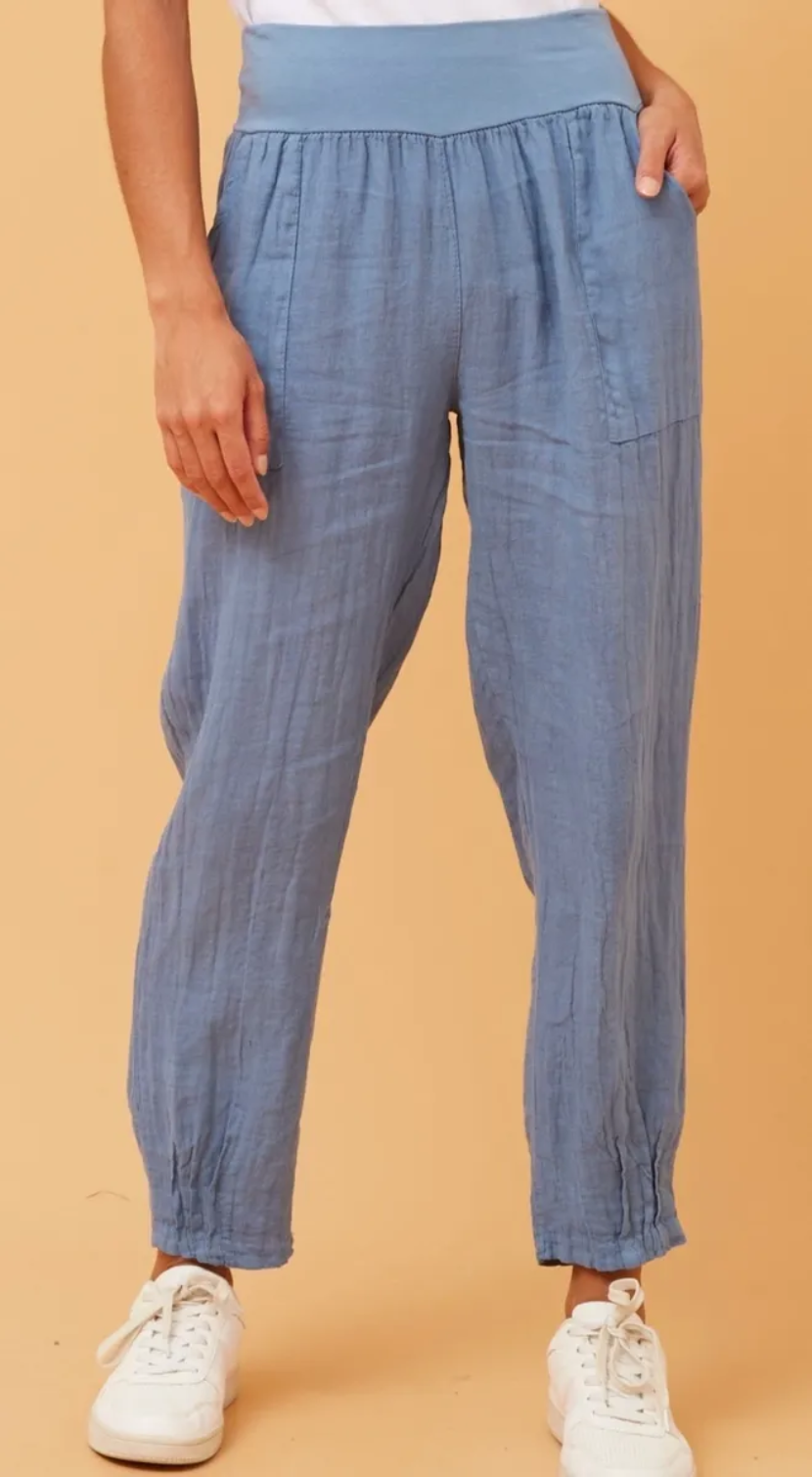 Denim Blue Linen Pants