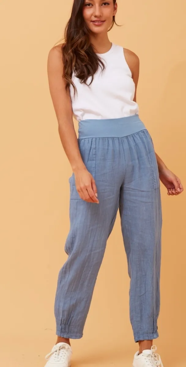 Denim Blue Linen Pants