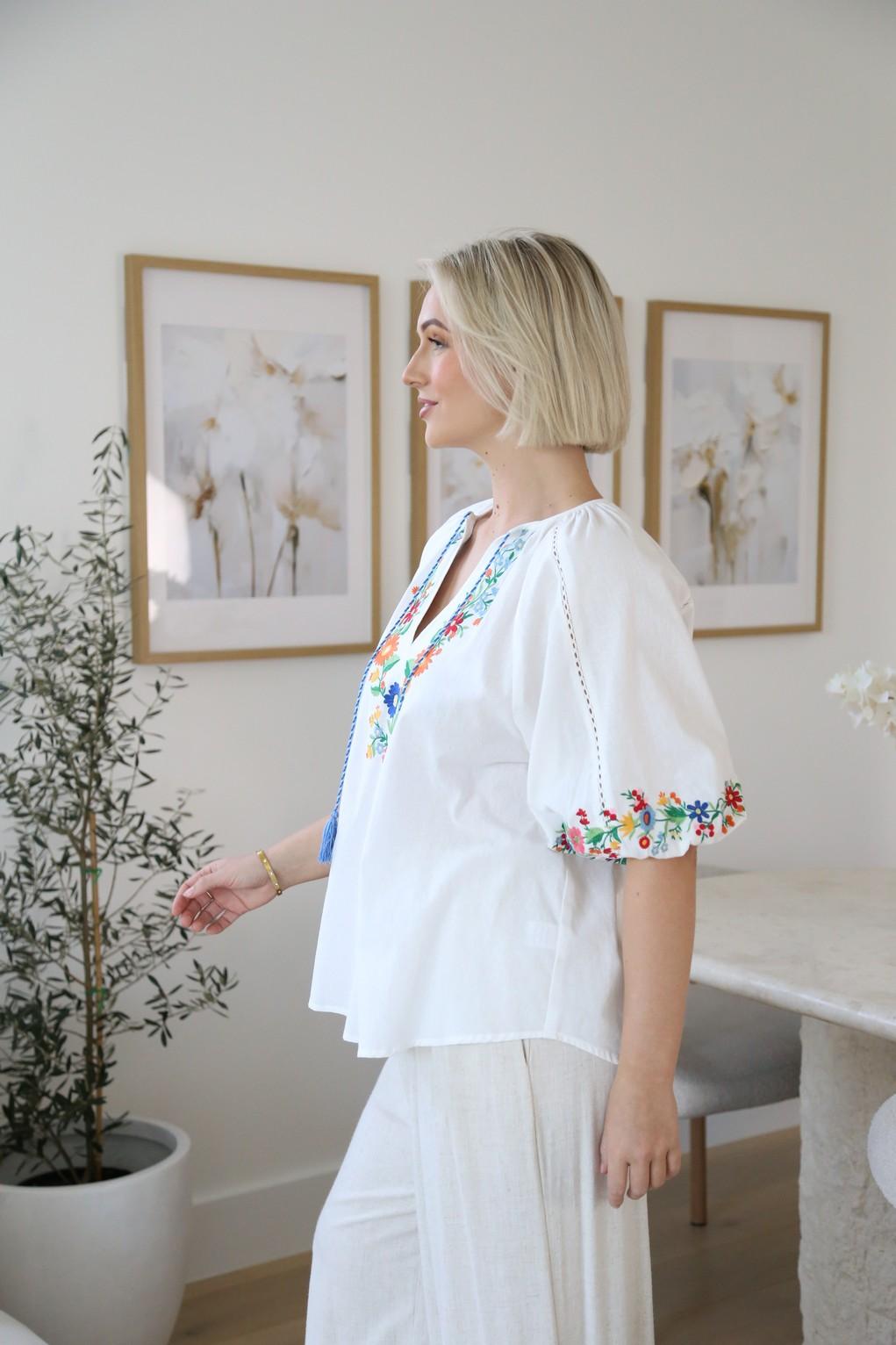 White Embroidered Cotton Top