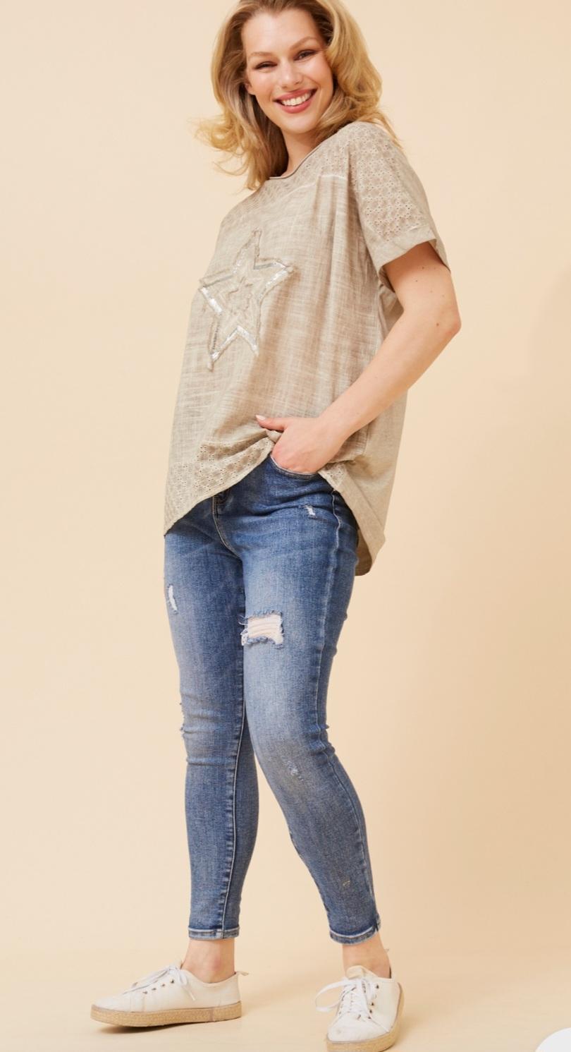 Cotton Star Top Linen in Colour