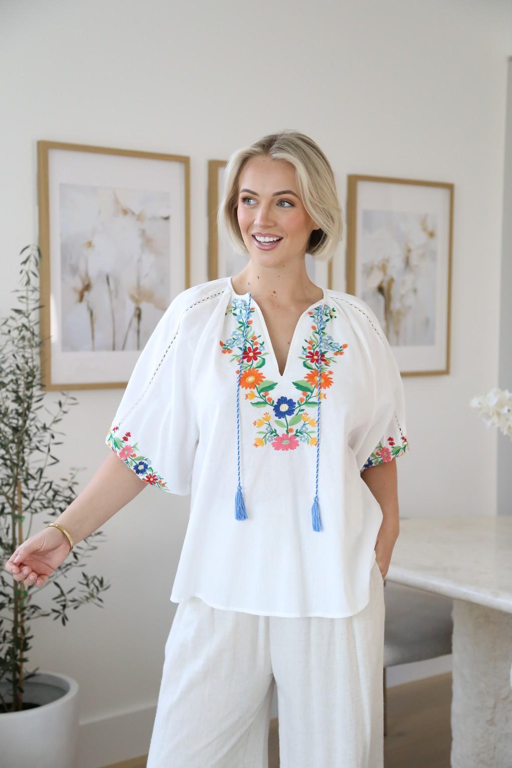 White Embroidered Cotton Top
