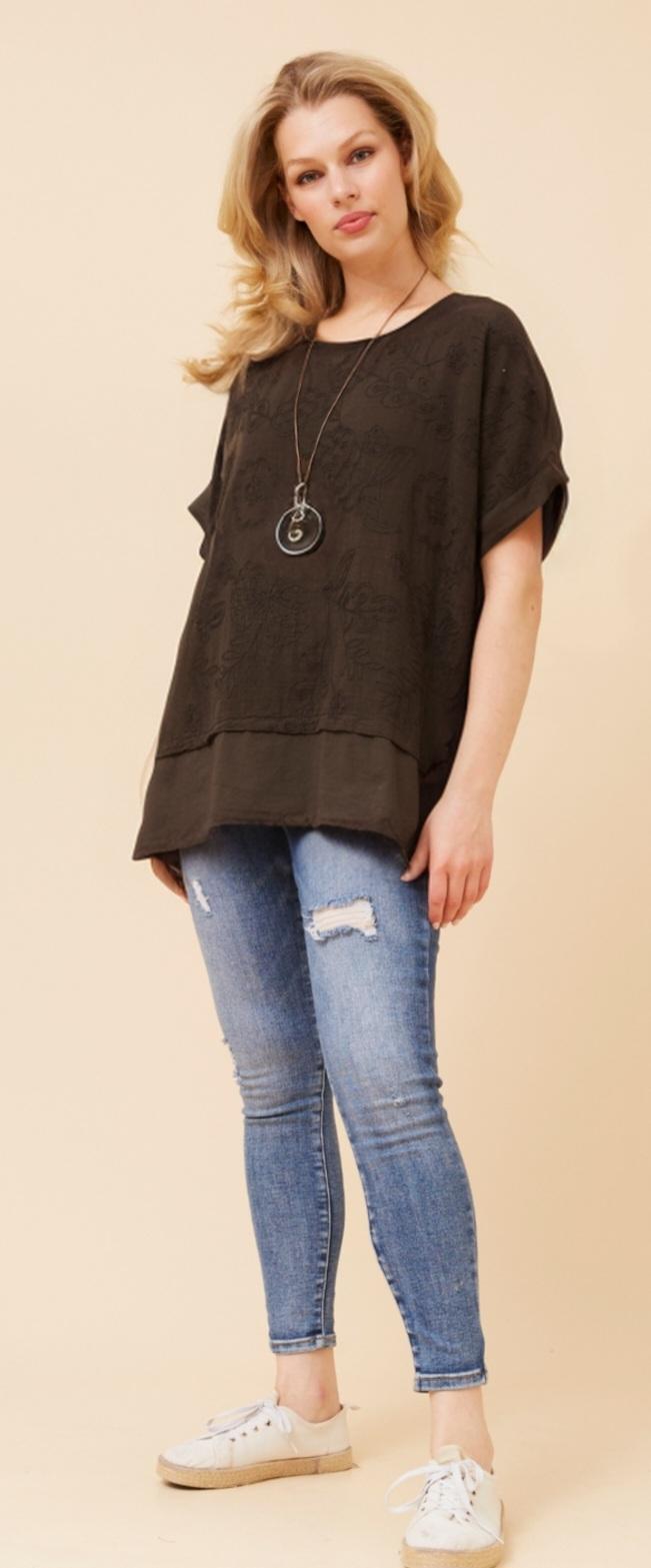 Emilio Cotton Top Denim Chocolate