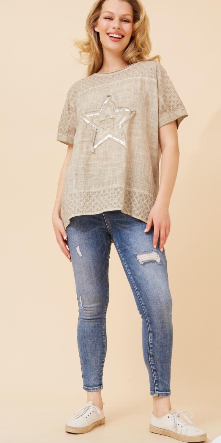 Cotton Star Top Linen in Colour