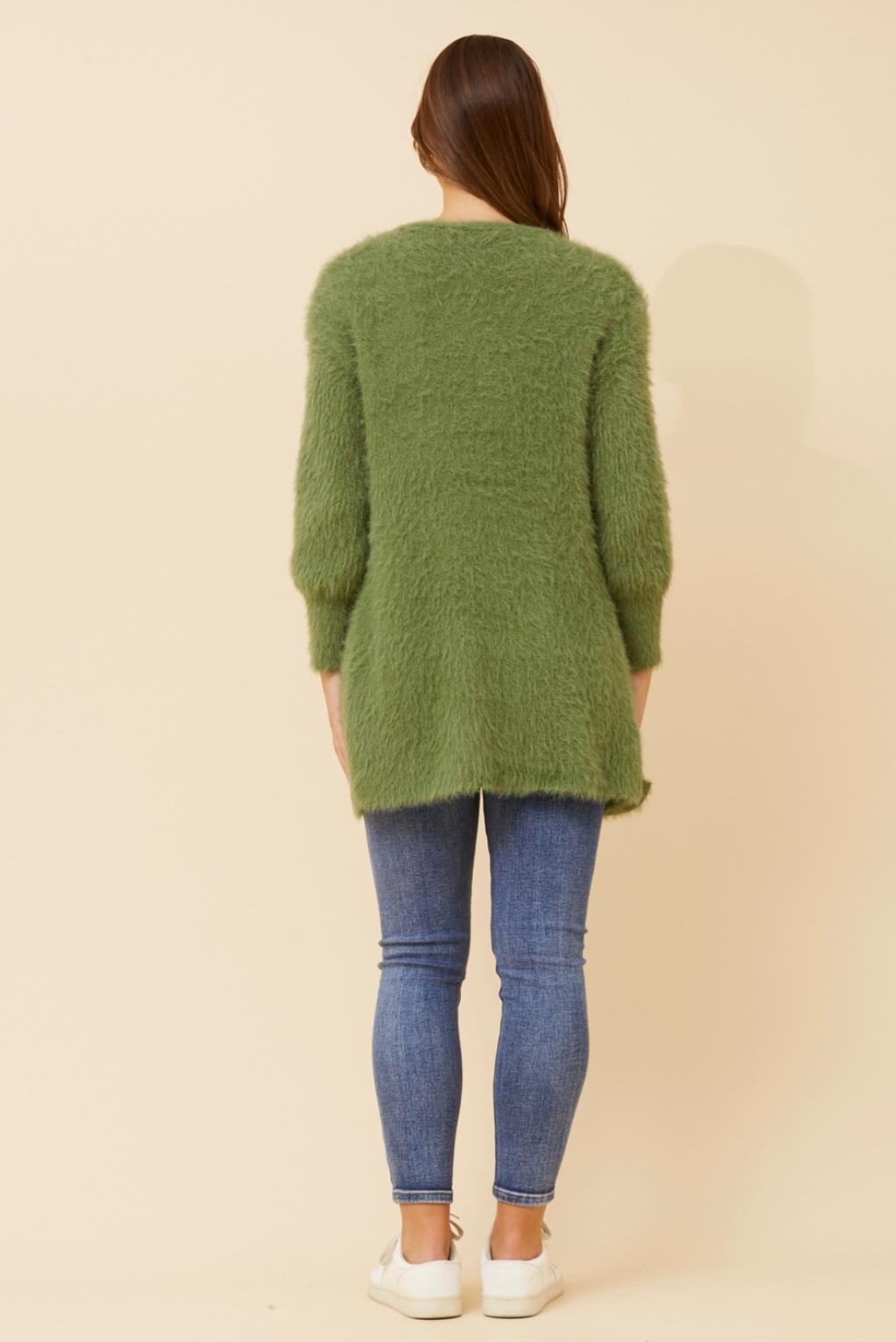 Soft Eyelash Knit Green Cardigan with Pockets – Cosy Lightweight Layering