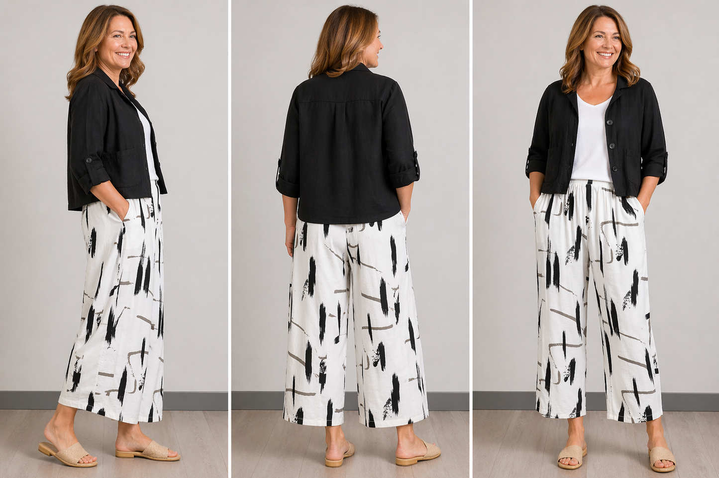 Whispers White Pants with Abstract Pattern