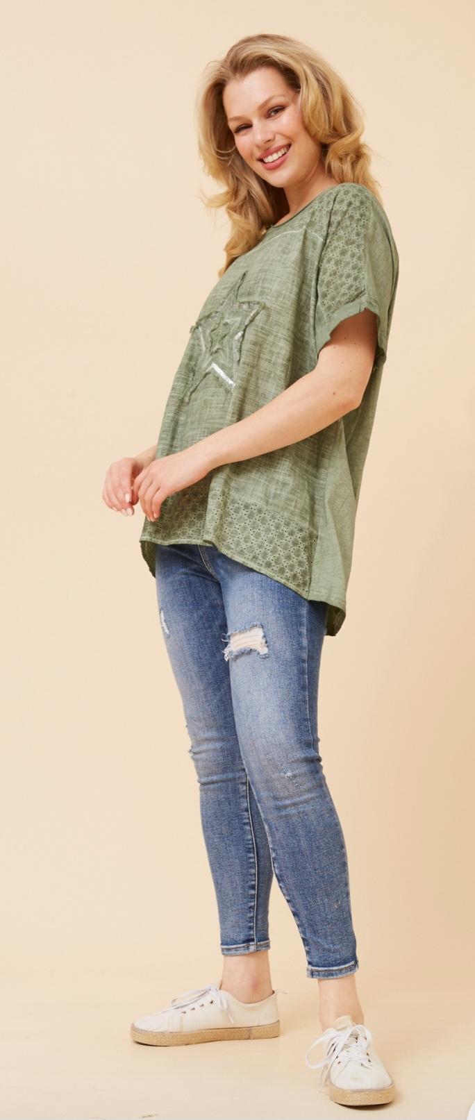 Cotton Star Top Linen in Sage