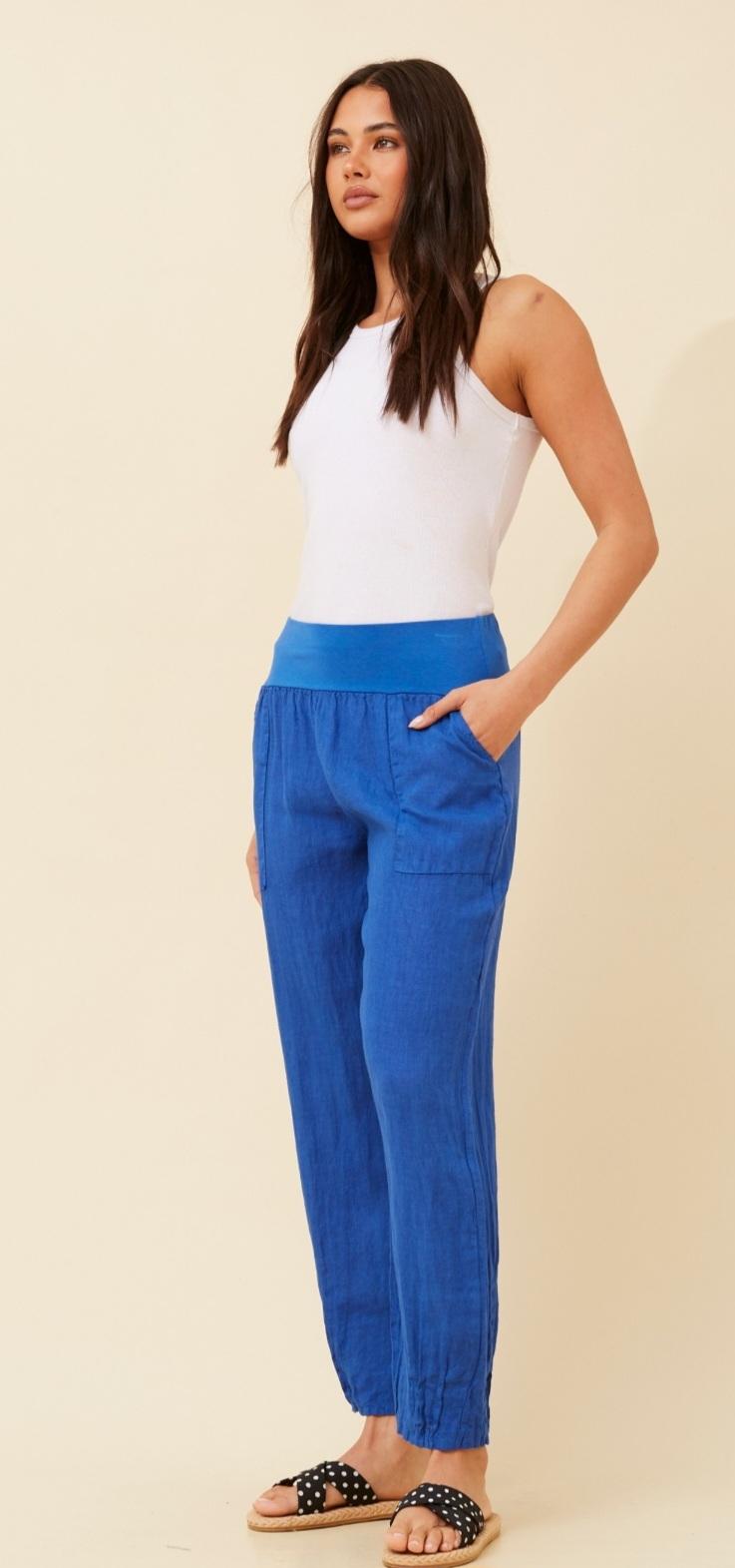 Blue Linen Tapered Leg pants