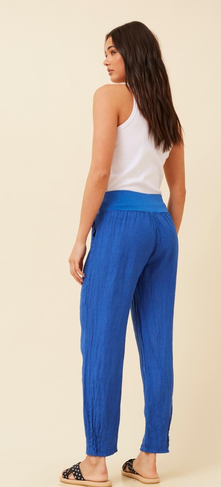 Blue Linen Tapered Leg pants