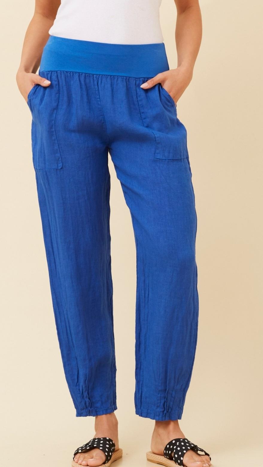 Blue Linen Tapered Leg pants