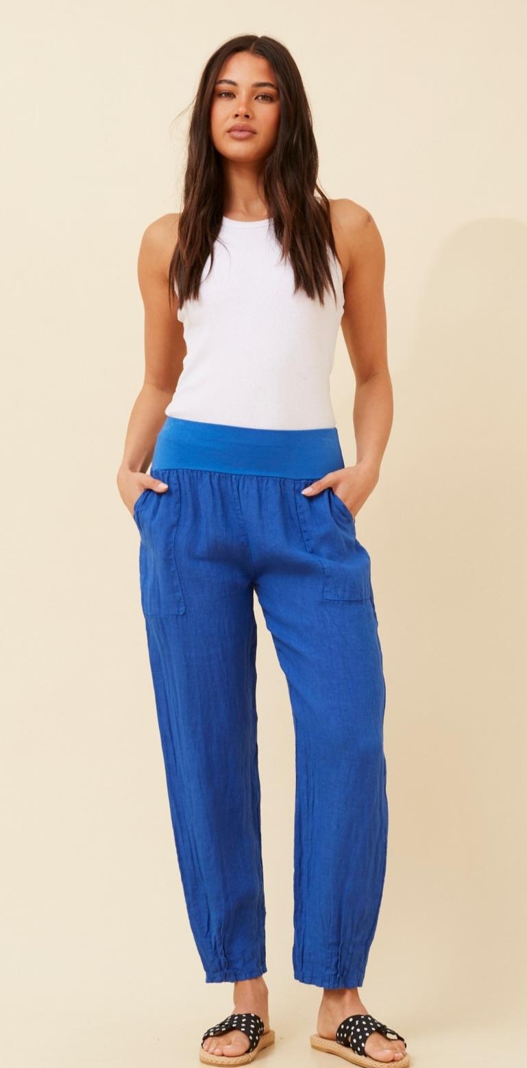 Blue Linen Tapered Leg pants