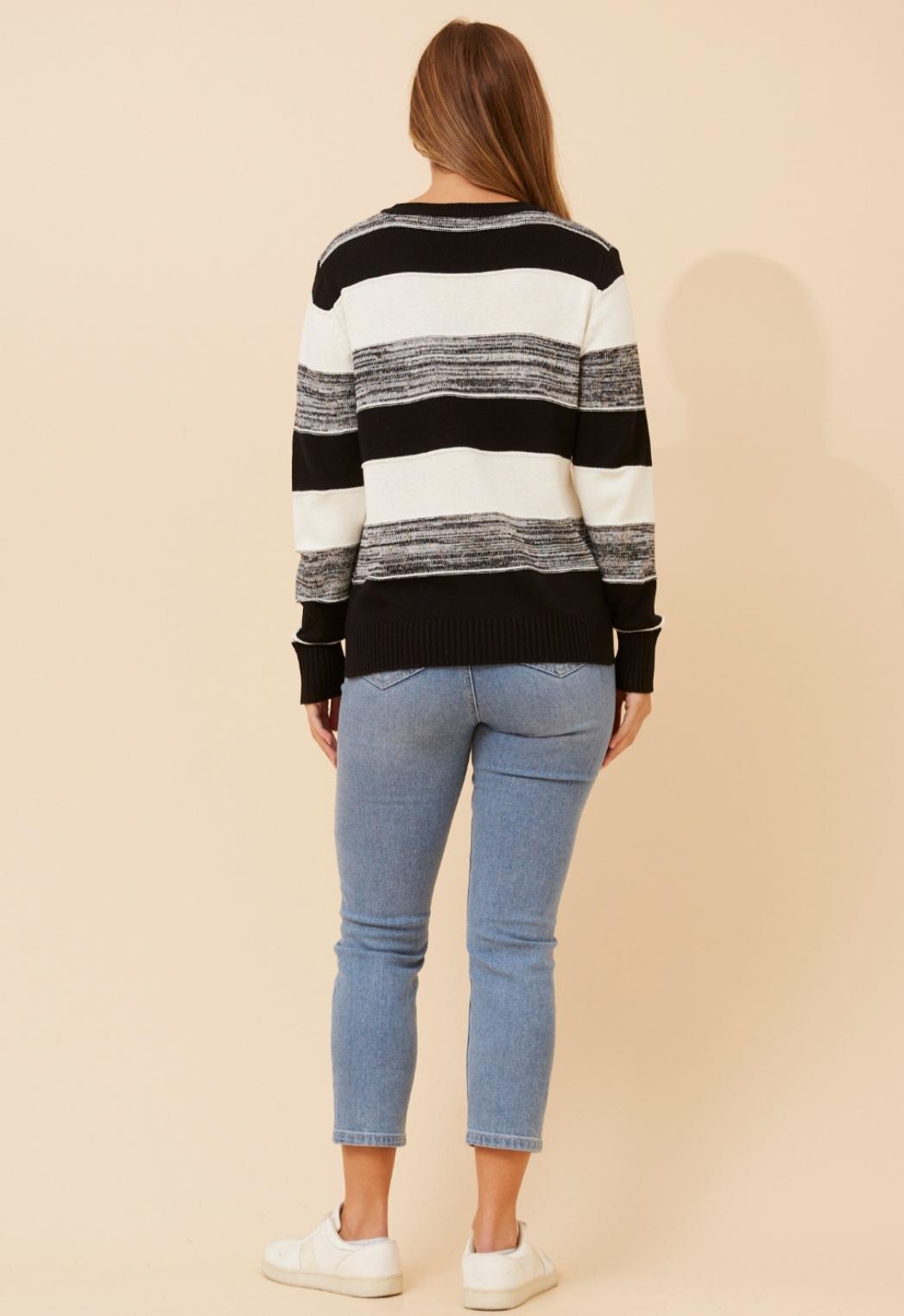 Scotlyn Black & White Stripe Knit Pullover