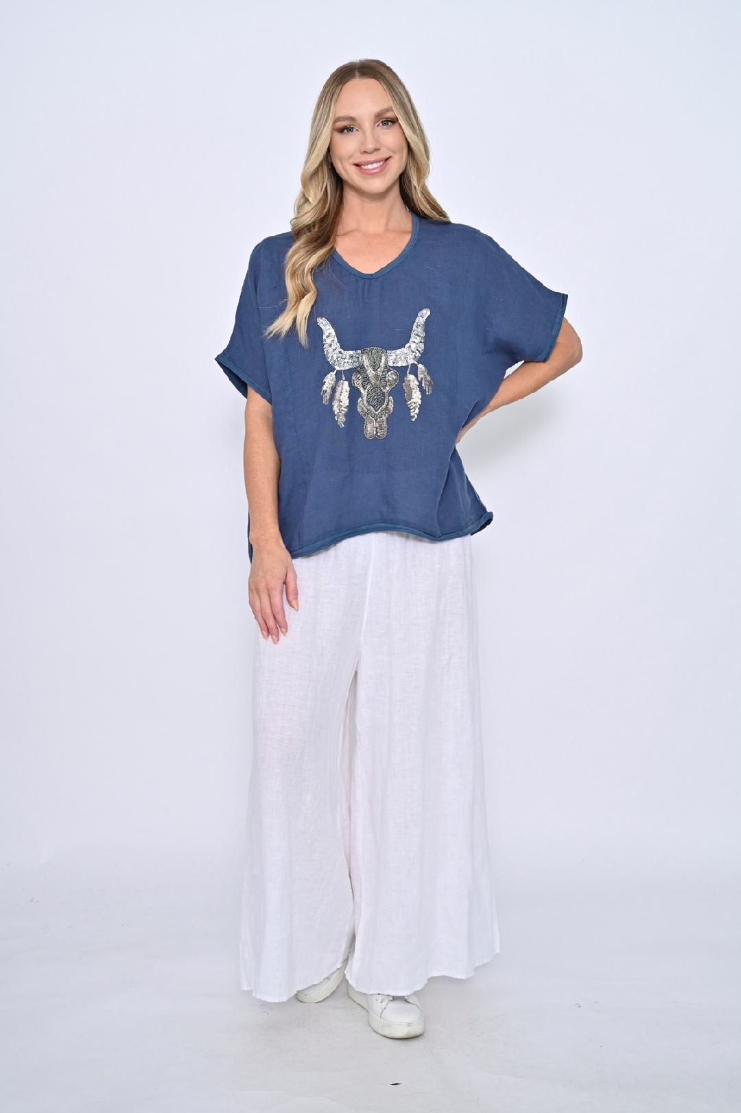 Ink Blue Linen Top