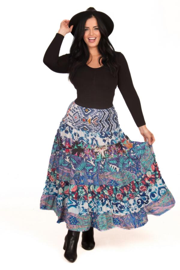 Silk Blend Tiered Skirt