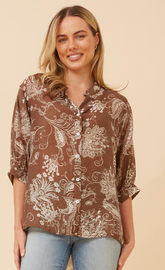 Chocolate Paisley Silk Blend Shirt