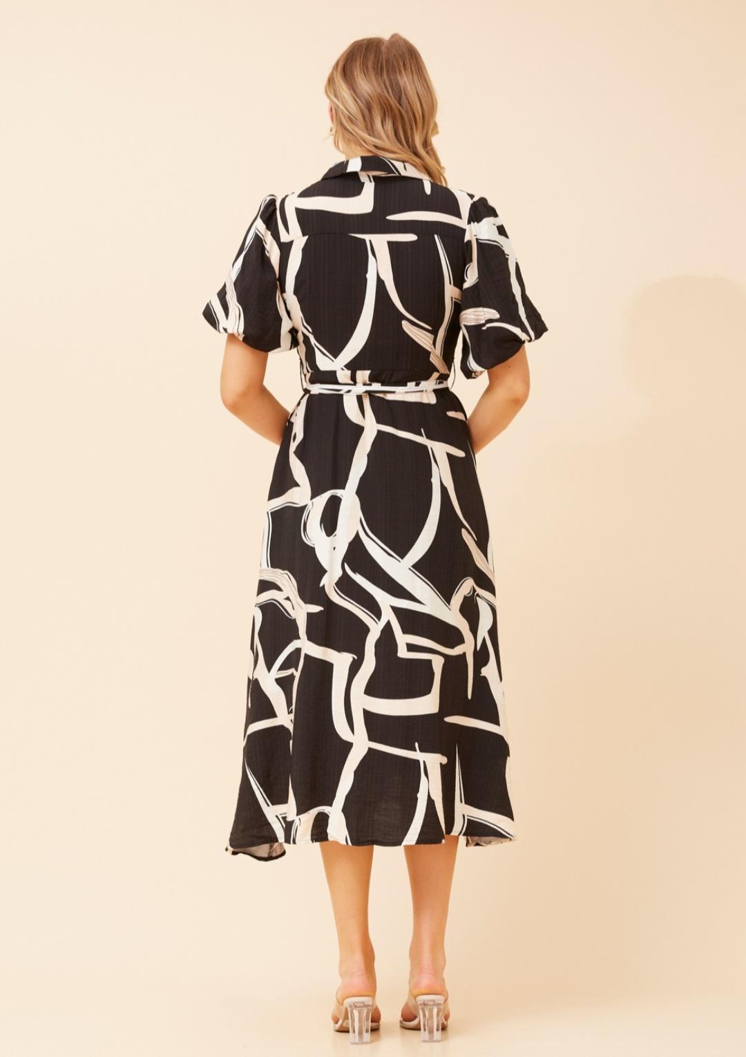 Black & White Silky Viscose Shirt Dress