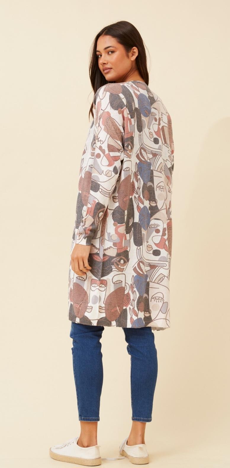 Abstract Patterned Open Cardigan