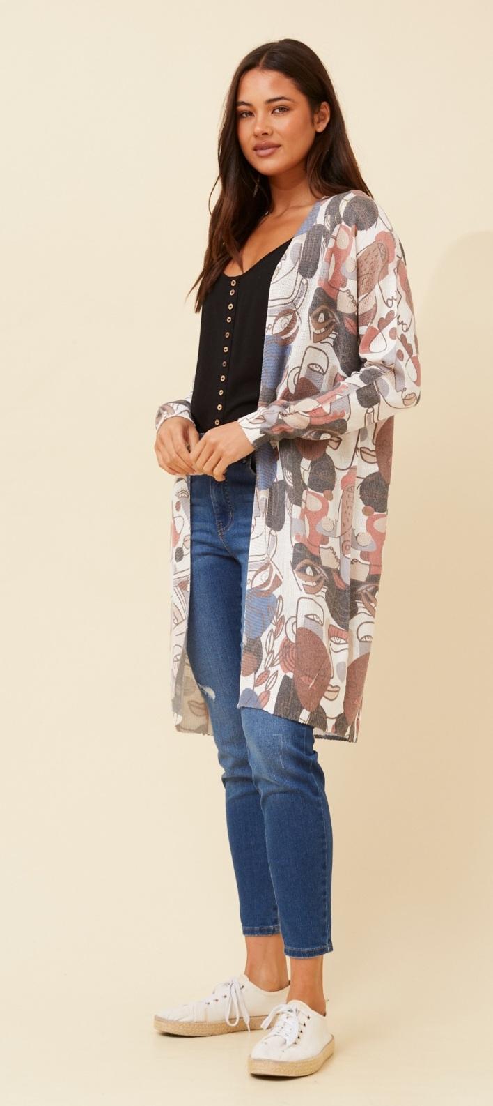 Abstract Patterned Open Cardigan