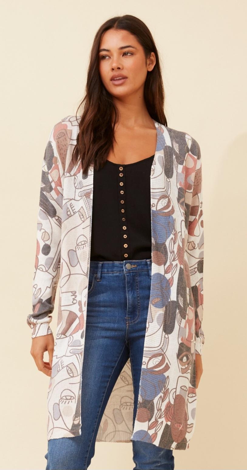 Abstract Patterned Open Cardigan