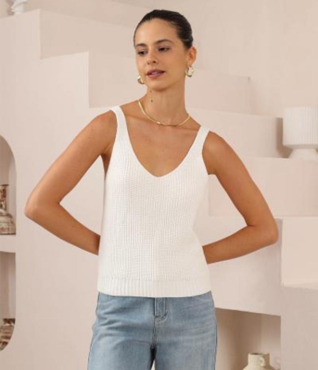 Cotton Knit V Neck Tank Top