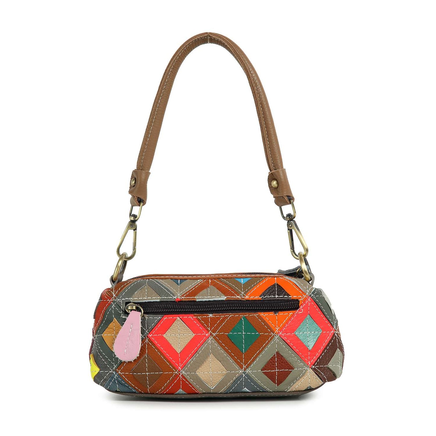 Genuine Leather Top Stitch Petite Shoulder Bag: Multi