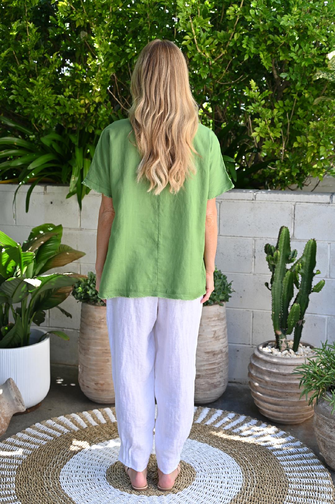 Green Linen Blend Top