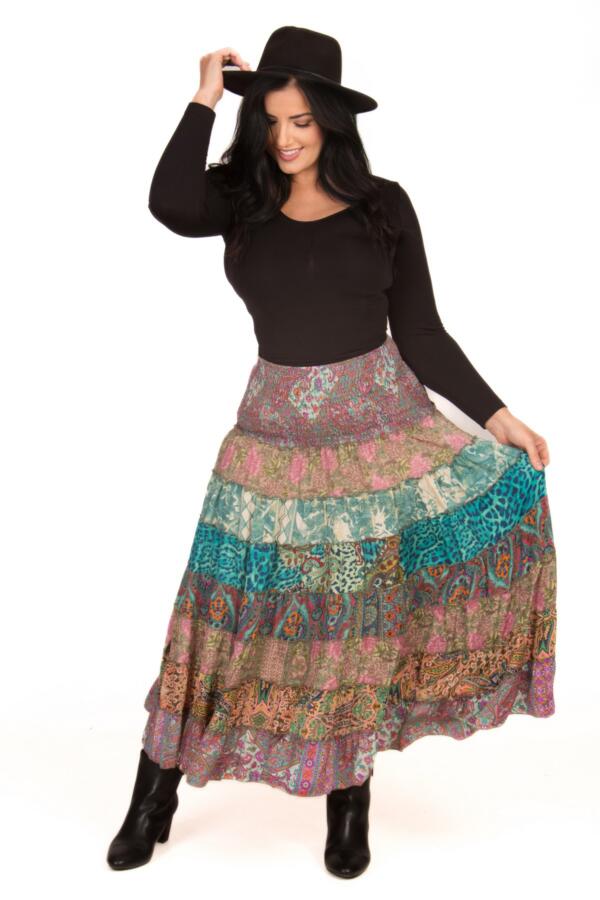 Silk Blend Tiered Skirt