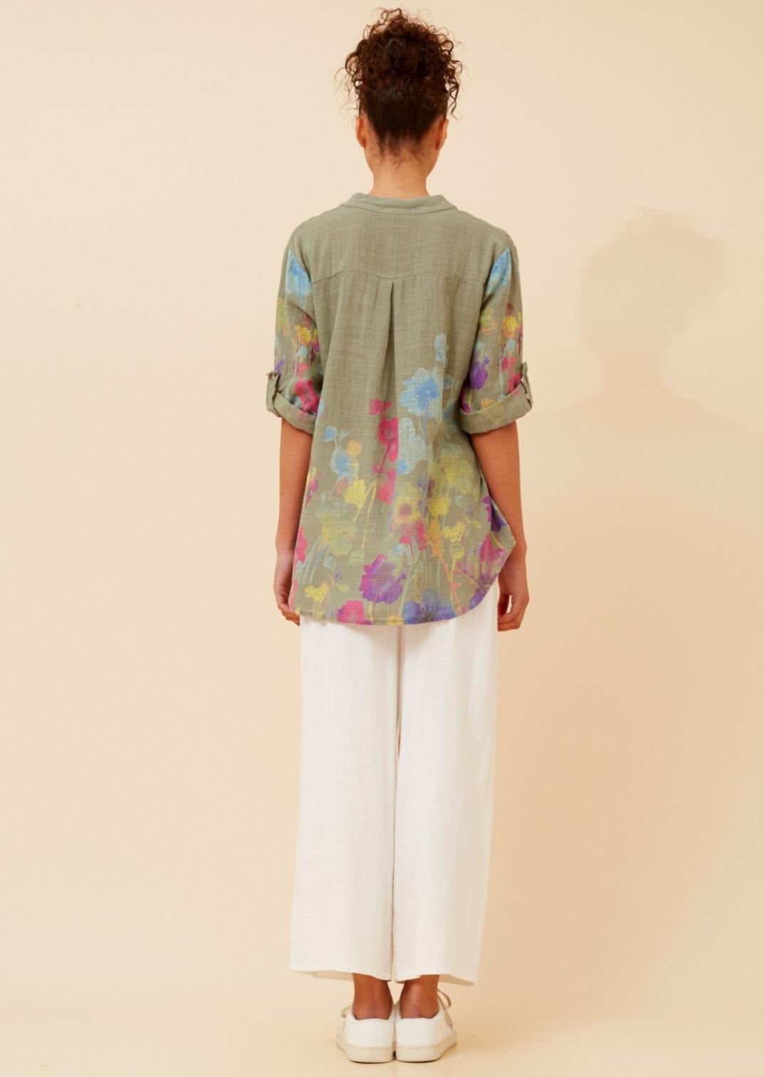Watercolour Garden Cotton Shirt Khaki