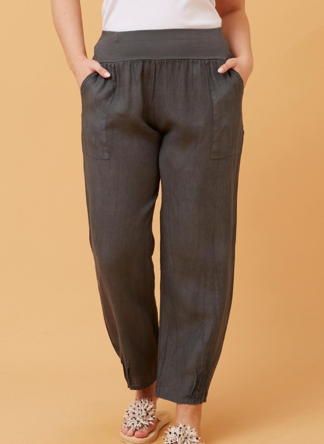 Linen Pants with Pockets in Charcoal Colour