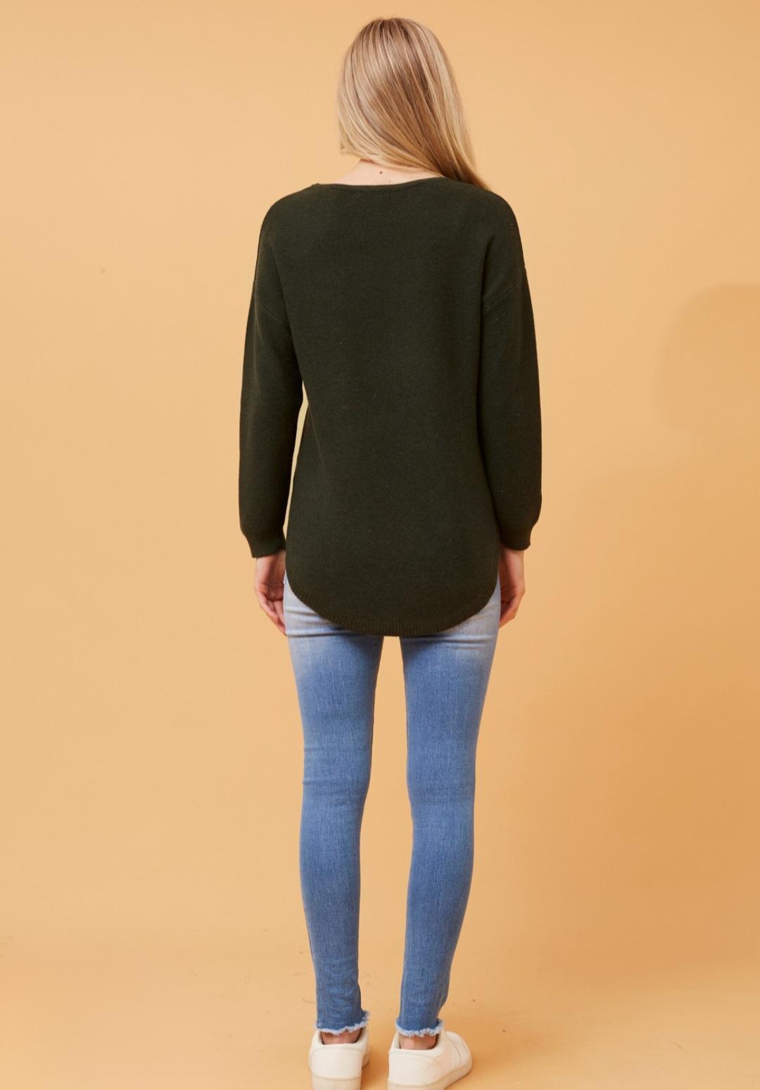 Olive Curved Hem Lightweight Knit Jumper