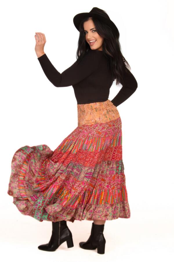 Silk Blend Tiered Skirt