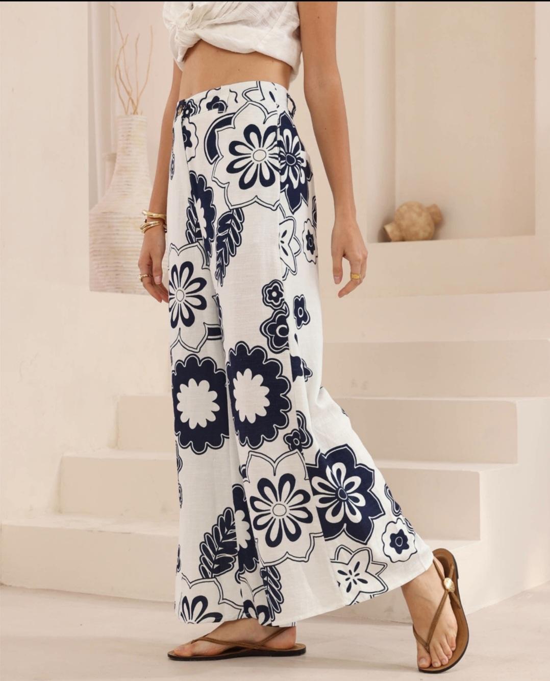 Cotton Blend Navy & white Pants