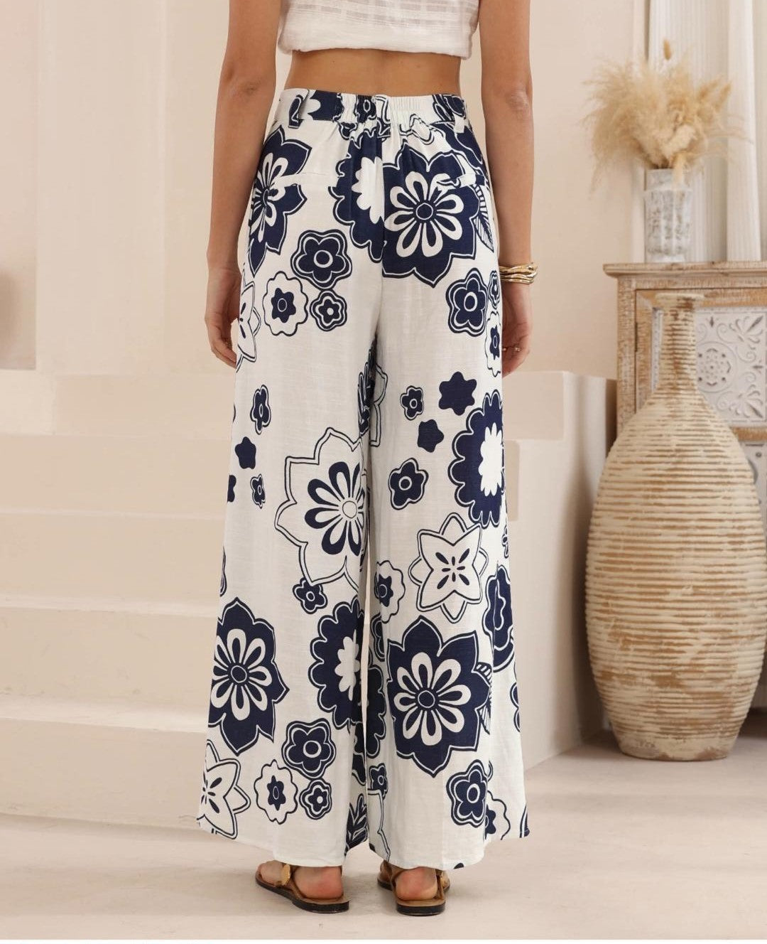 Cotton Blend Navy & white Pants