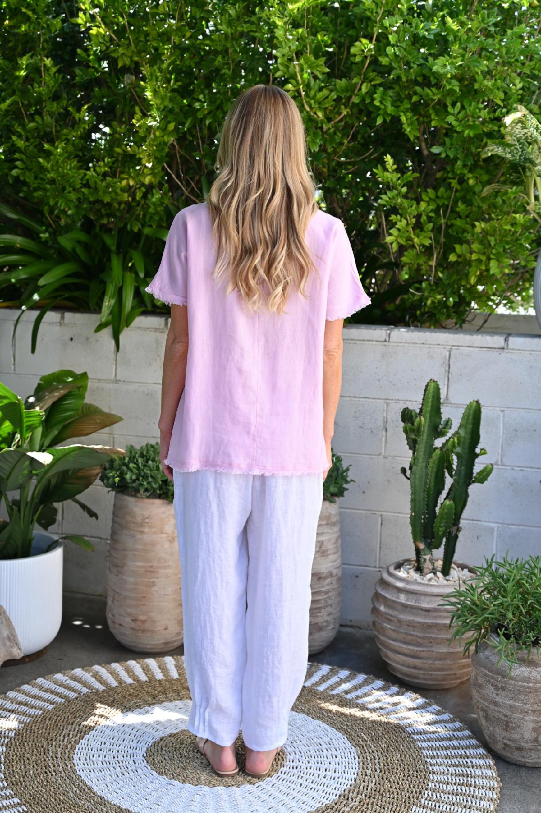 Shell Pink Linen Blend Top