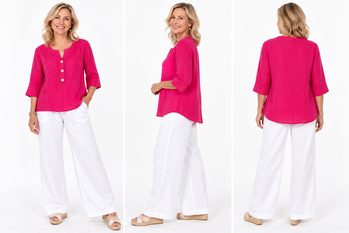 Hot Pink Linen Blend Top
