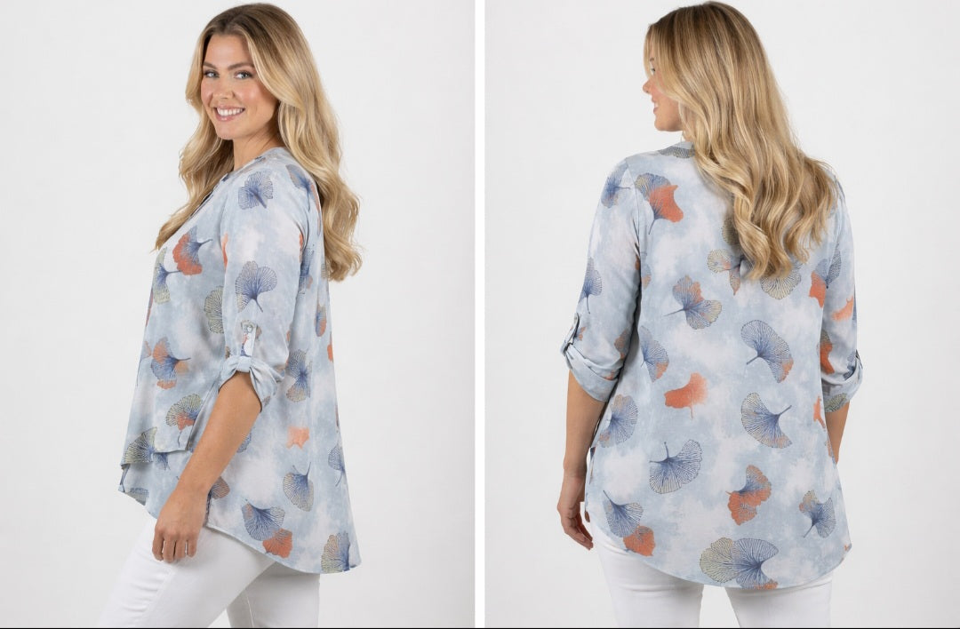 Rayon/Cotton Blend Leaf Patterned Shirt