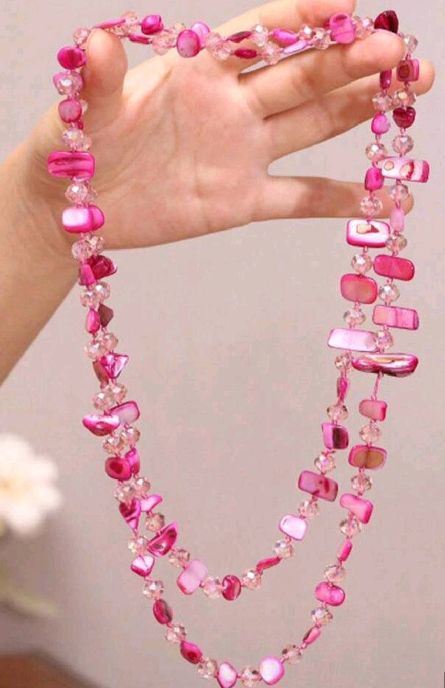 Pink Shell Like Beaded Necklace