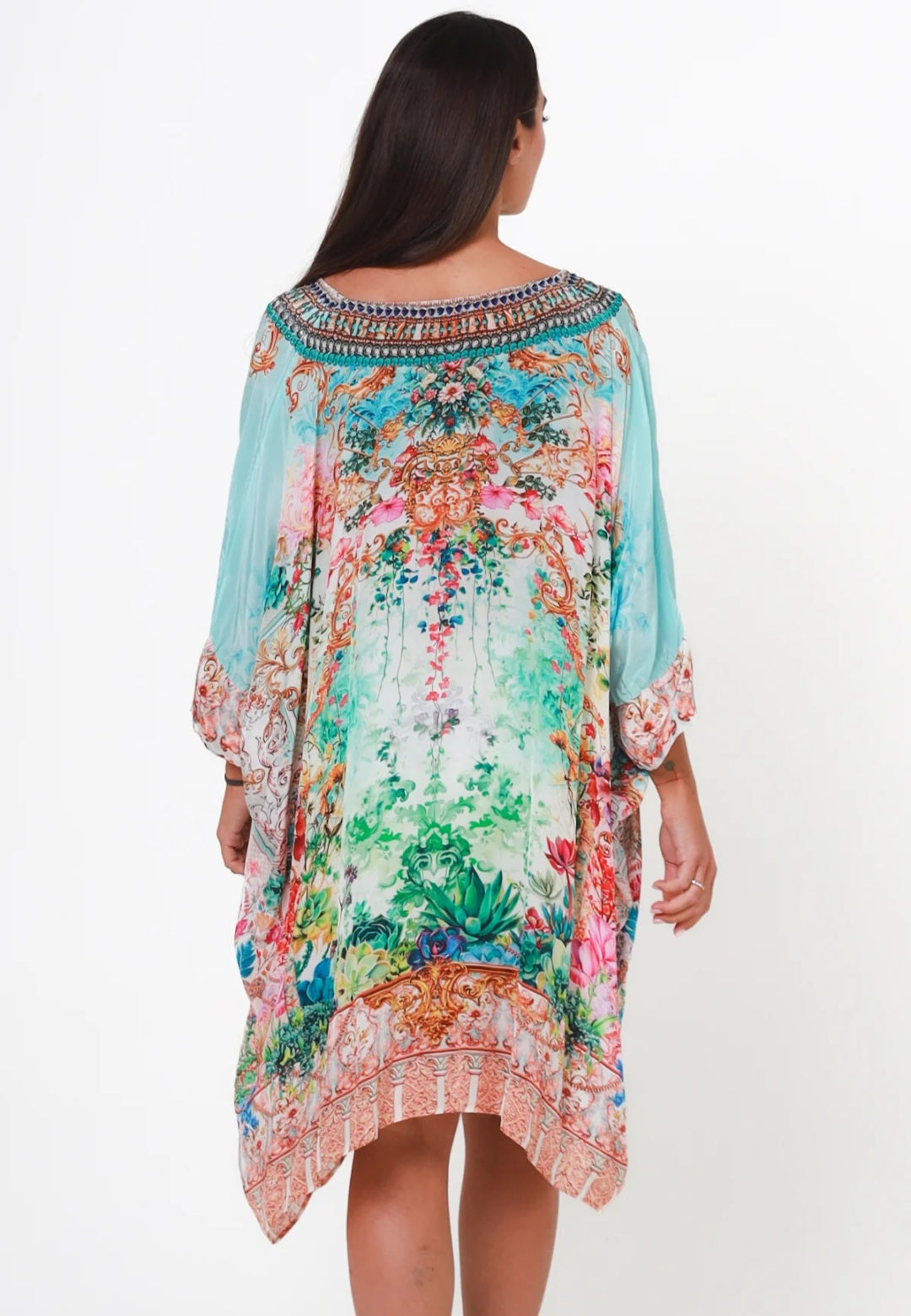 Peacock Feather Printed Kaftan Dress