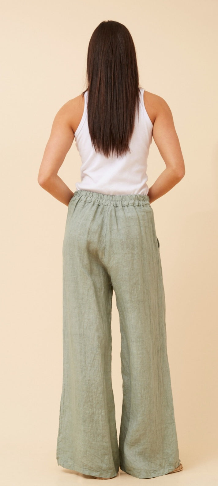 Wide Leg Green Linen Pant